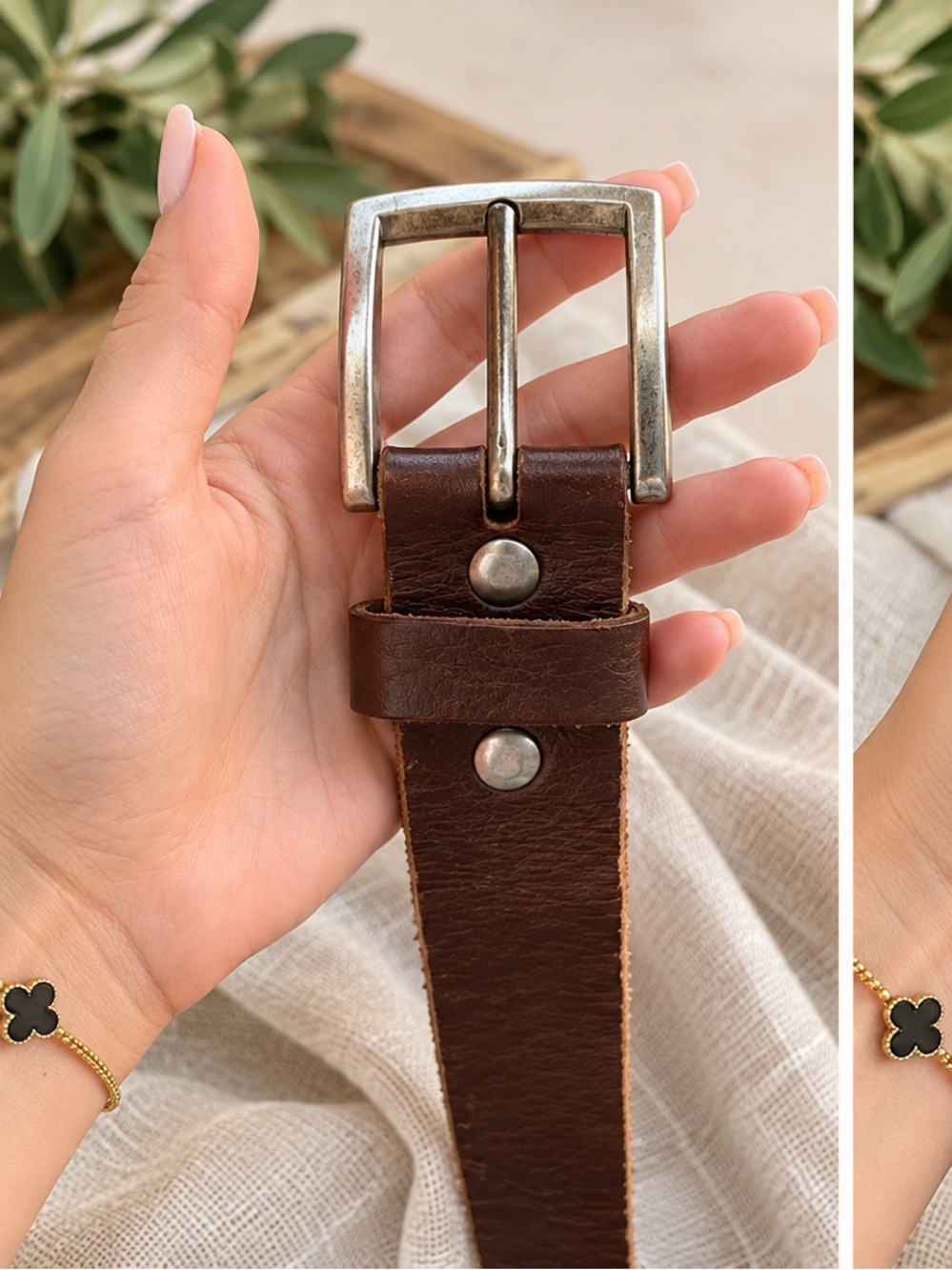 100% real leather Full-Grain dark brown Leather Belt